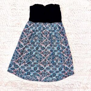 Y2K Roxy Paisley Tube Top | Size Small | Black Bust, Blue Pink Print iconic